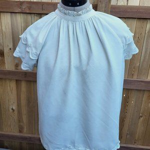 ANN TAYLOR women's mock neck short sleeve blouse SMALL